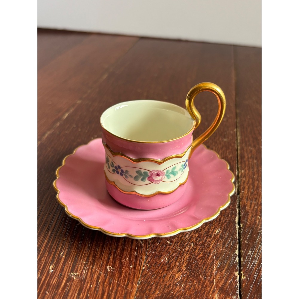 Vintage S.G.K. China Occupied Japan Pink Floral Demitasse Cup Saucer